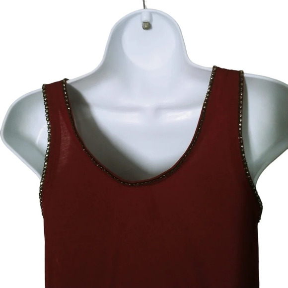 J - Jess A-Line Burgundy Tank Top with Decorative Rhinestones XS NWT - Picture 6 of 8